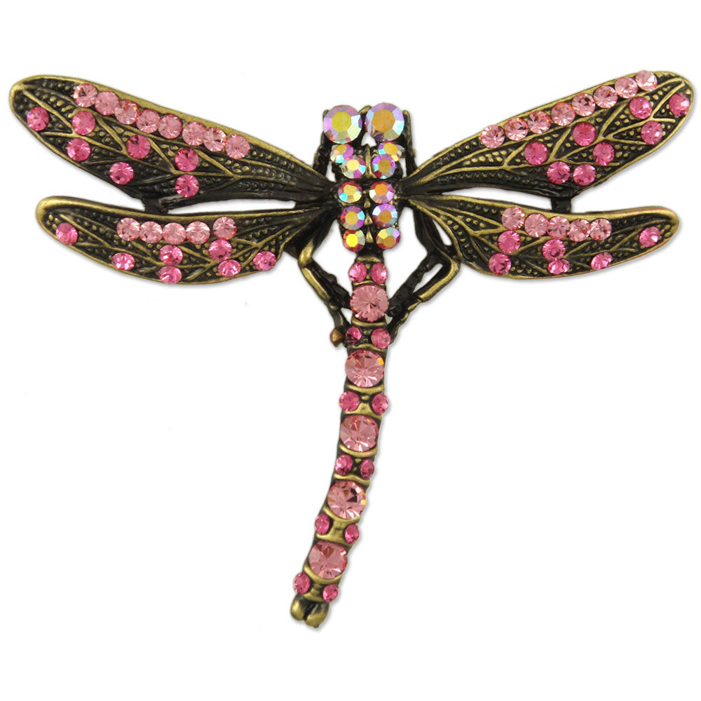 GB2432 | Antique Gold Plated Dragonfly Pin Brooch Made with Austrian Crystals