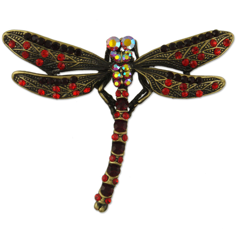 GB2432 | Antique Gold Plated Dragonfly Pin Brooch Made with Austrian Crystals
