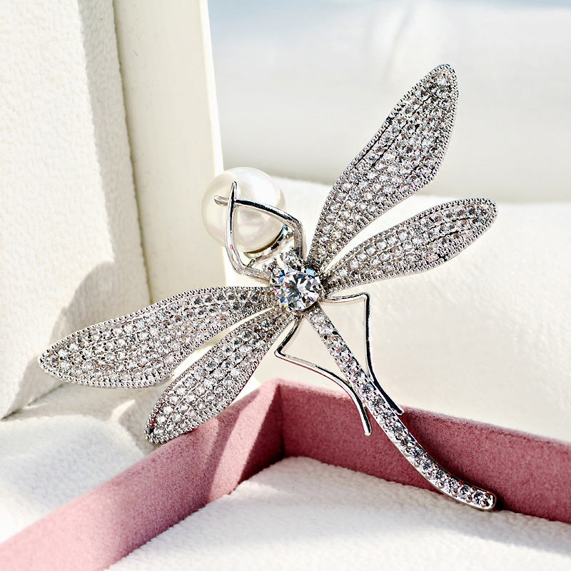 TB012 DRAGONFLY W/PEARL BROOCH