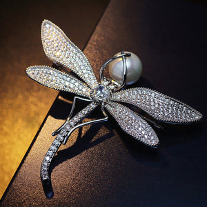 TB012 DRAGONFLY W/PEARL BROOCH